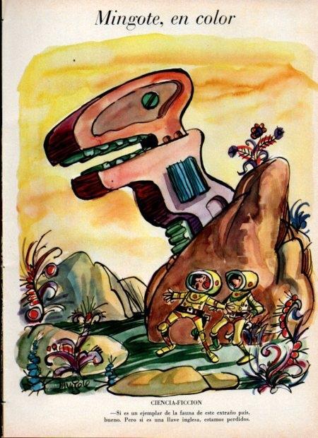 LAMINA V21147: Ilustracion de Mingote en color Ciencia-ficcion para Blanco y Negro numero 2842