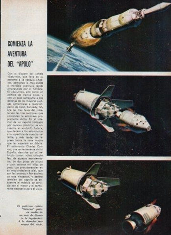 LAMINA V21343: Ilustracion del cohete Saturno y capsula Apolo
