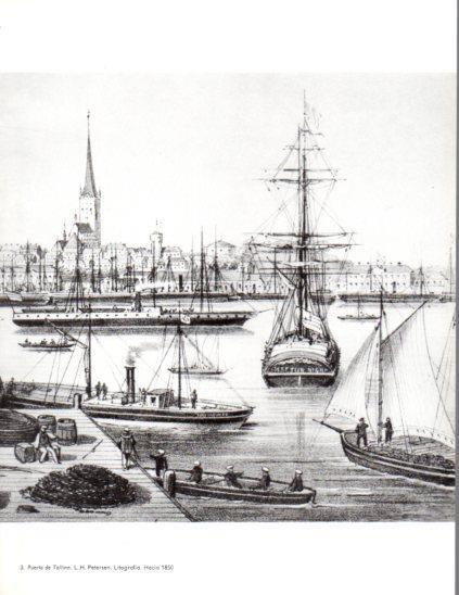 LAMINA V24763: El Puerto de Tallinn litografia L.H. Petersen 1850