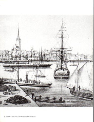 LAMINA V24763: El Puerto de Tallinn litografia L.H. Petersen 1850
