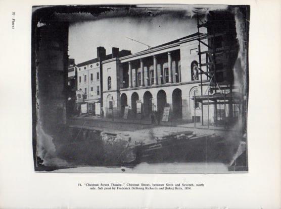 LAMINA V24293: Chesnut Street Theatre by F. DeBourg Richards 1854