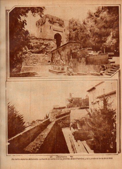 LAMINA V24482: Fuente de Carlos V en La Alhambra y torre de la Vela en Granada