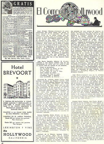 LAMINA 33793: Publicidad de Hotel Brevoort de Hollywood