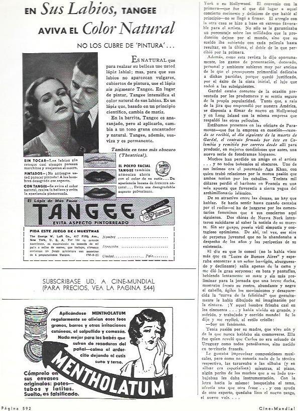 LAMINA 33701: Publicidad de Mentholatum y Tangee