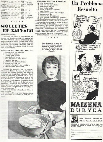 LAMINA 33738: Grace Bradley, recetas y publicidad de Maizena Duryea