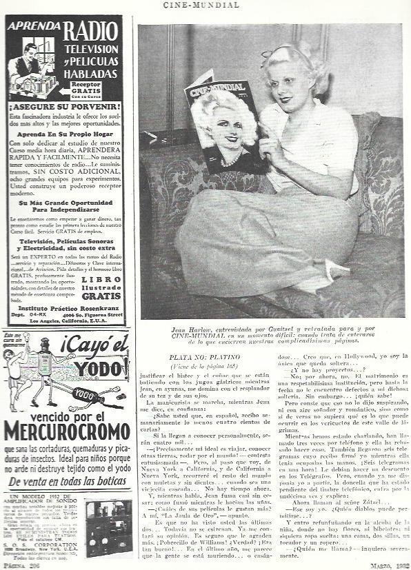 LAMINA 33453: Jean Harlow con la revista Cine Mundial