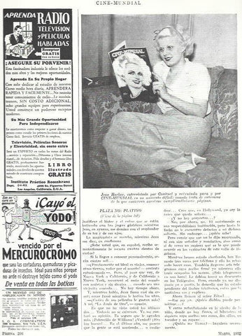 LAMINA 33453: Jean Harlow con la revista Cine Mundial