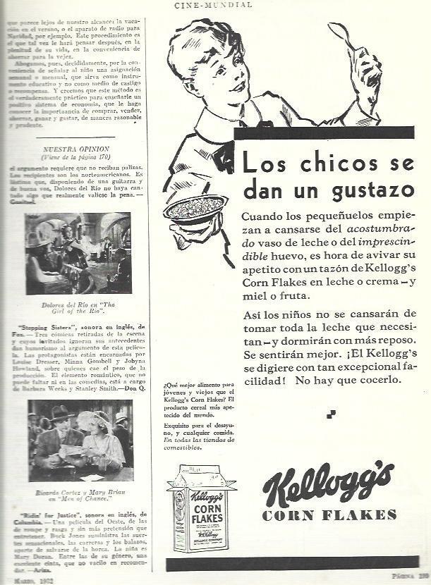 LAMINA 33450: Dolores del Rio y publicidad de Kellogg's