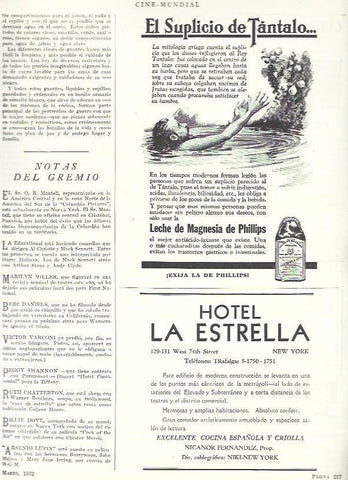LAMINA 33459: Publicidad de Hotel La Estrella de Nueva York y Leche Phillips