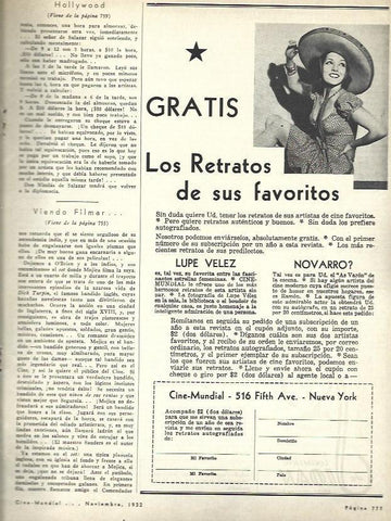 LAMINA 33493: Anuncio para solicitar retratos de Lupe Velez y Novarro