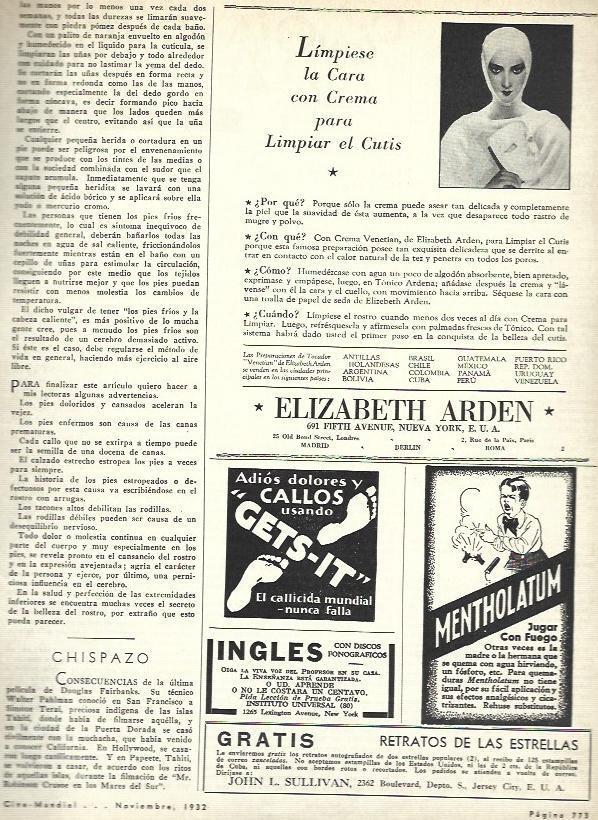 LAMINA 33491: Publicidad de Elisabeth Arden y de Mentholatum
