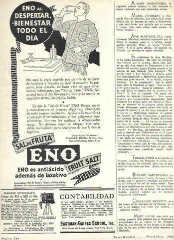 LAMINA 33487: Publicidad de sal de fruta Eno y de Eastman Gaines School