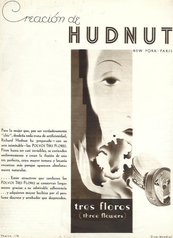 LAMINA 33418: Publicidad de Polvos Tres Flores de Hudnut