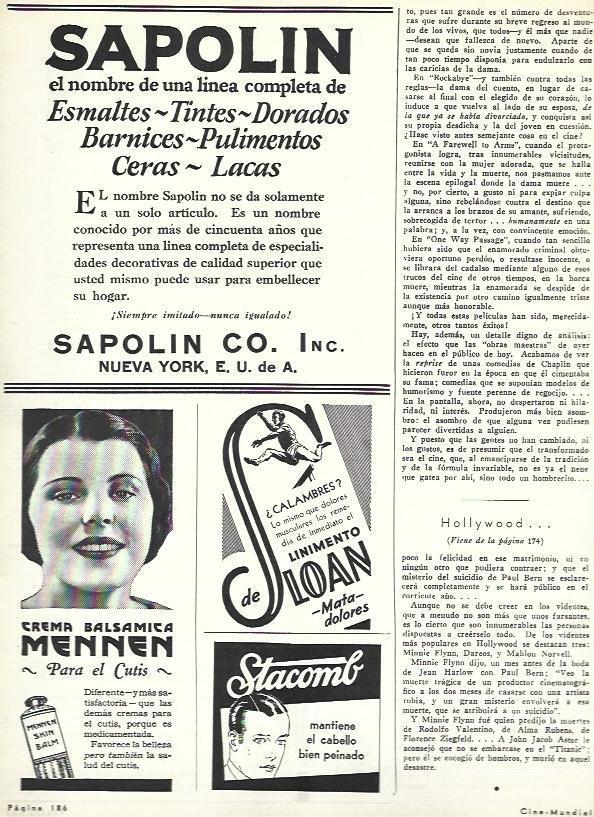 LAMINA 33421: Publicidad de Sapolin, Mennen y Stacomb