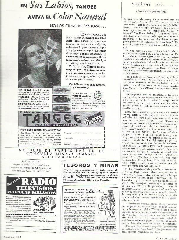 LAMINA 33558: Publicidad de Tangee y del Instituto de Radio