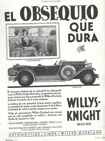 LAMINA 33592: Publicidad del coche Willys Knight Gran Seis