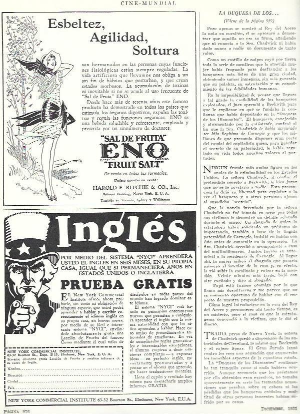 LAMINA 33529: Publicidad de New York Commercial Institute y sal de fruta Eno