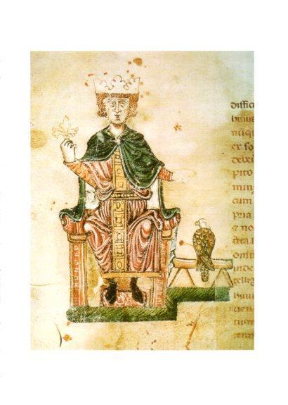 LAMINA V25673: Federico II con un halcon, manuscrito Manfred