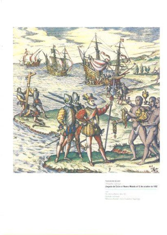 LAMINA V25699: Llegada de Colon al Nuevo Mundo por Theodore de Bry