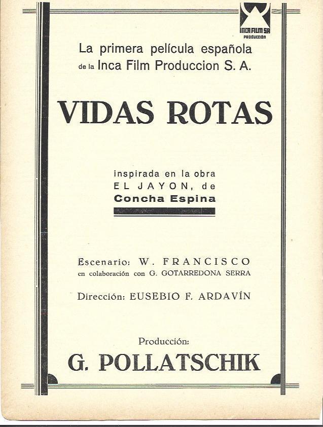 LAMINA 34129: Publicidad de la pelicula Vidas Rotas