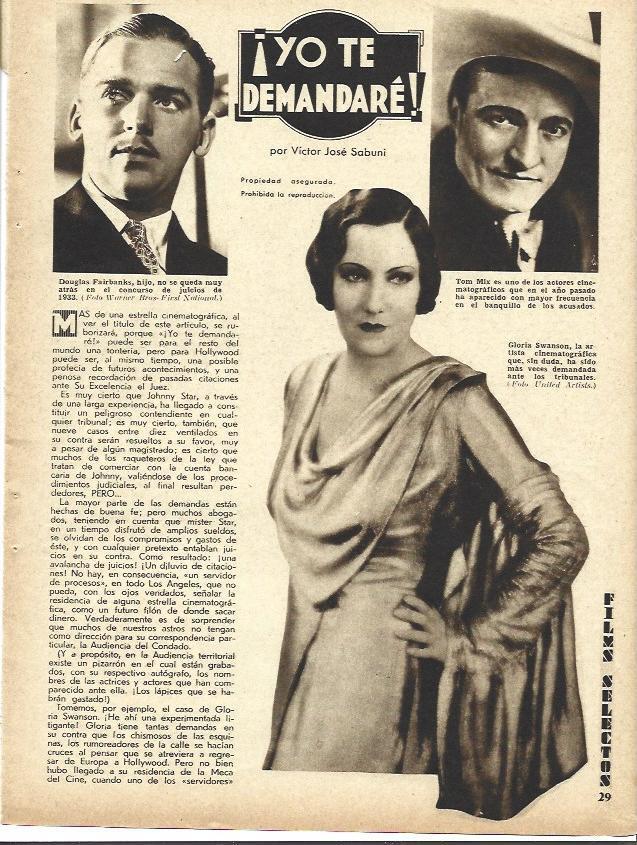 LAMINA 34116: Douglas Fairbanks, Gloria Swanson y Tom Mix