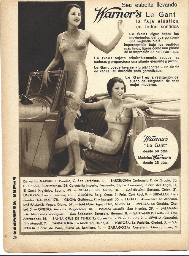 LAMINA 34115: Publicidad de Warner's Le Gant
