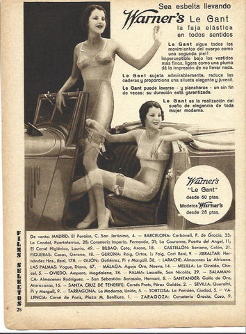 LAMINA 34115: Publicidad de Warner's Le Gant