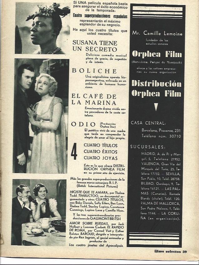 LAMINA 34160: Publicidad de Orphea Film