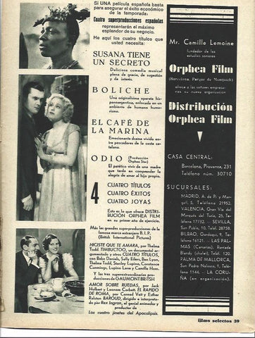 LAMINA 34160: Publicidad de Orphea Film