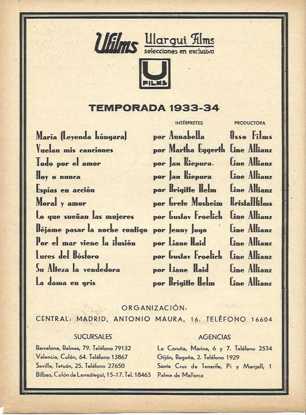 LAMINA 34140: Estrenos de 1933-34 de Ufilms