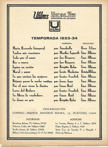 LAMINA 34140: Estrenos de 1933-34 de Ufilms
