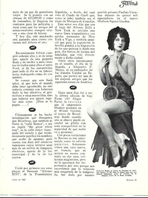 LAMINA 34084: Katharinee Burke, la Venus de Ziegfeld