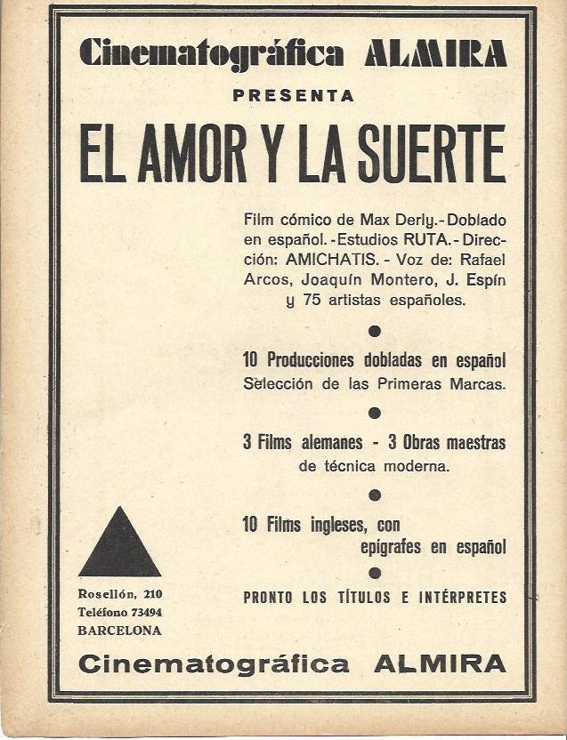 LAMINA 34165: Anuncio de El amor y la suerte