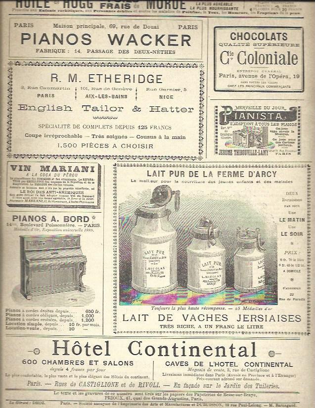 LAMINA 33815: Publicidad de Hotel Contineneral en Paris y Pianos Wacker