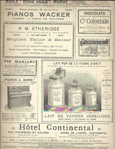LAMINA 33815: Publicidad de Hotel Contineneral en Paris y Pianos Wacker