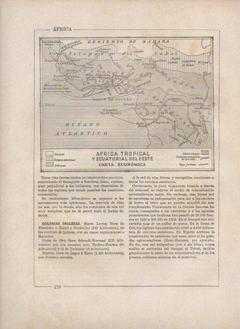 LAMINA V27842: Mapa Africa tropical y Ecuatorial del oeste carta economica