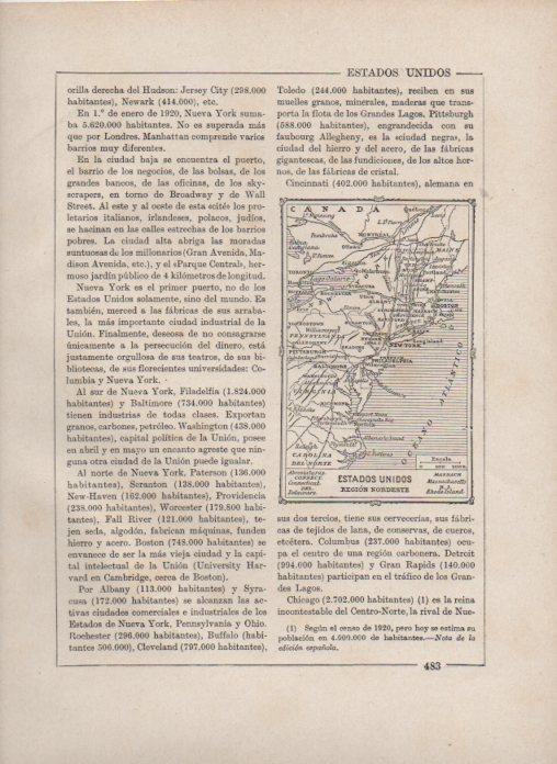 LAMINA V27895: Mapa de la region nordeste de Estados Unidos