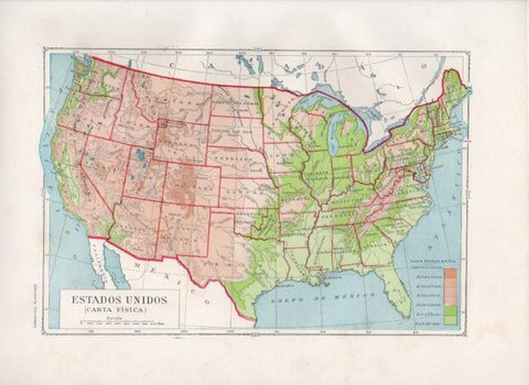 LAMINA V27900: Mapa fisico de Estados Unidos