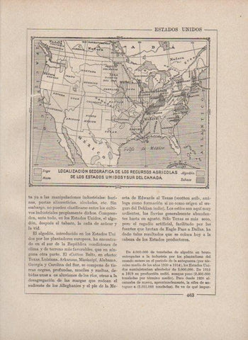 LAMINA V27908: Mapa localizacion geografica de recursos agricolas de Estados Unidos