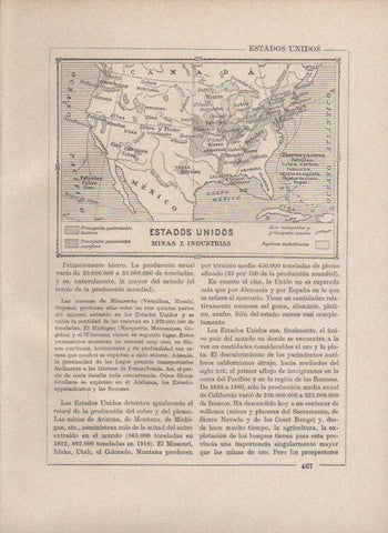 LAMINA V27909: Mapa de minas e industrias de Estados Unidos