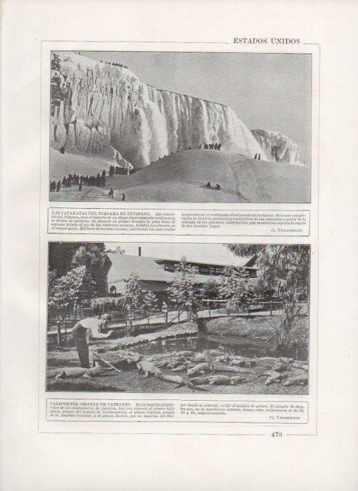 LAMINA V27912: Cataratas del Niagara en invierno y granja de caimanes en California