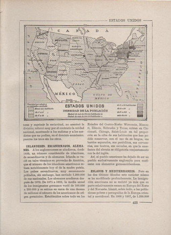 LAMINA V27905: Mapa densidad de poblacion de Estados Unidos
