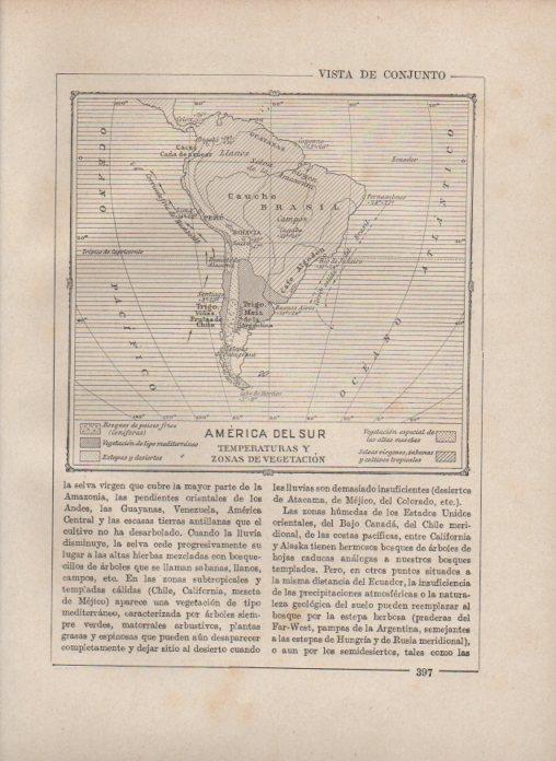 LAMINA V27890: Mapa de America del Sur temperaturas y vegetacion