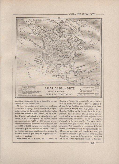 LAMINA V27889: Mapa de America del Norte temperaturas y vegetacion