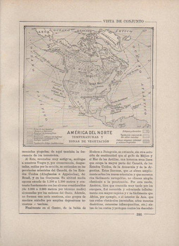 LAMINA V27889: Mapa de America del Norte temperaturas y vegetacion