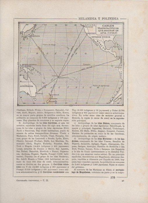 LAMINA V27885: Mapa de los cables transpacificos que amarran en Apia Upolu