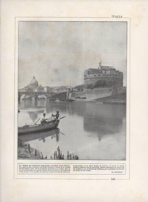 LAMINA V27716: Vista de El Tiber, Castillo de Santo Angelo y San Pedro, Roma