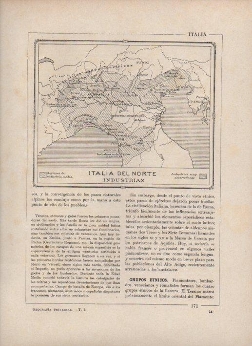 LAMINA V27720: Mapa de las regiones industriales en Italia