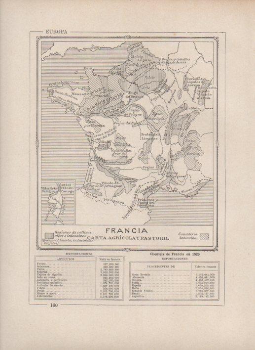 LAMINA V27723: Mapa de las zonas de cultivo y ganaderia en Francia