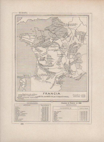 LAMINA V27723: Mapa de las zonas de cultivo y ganaderia en Francia